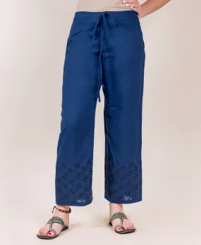 Indigo  Embroidered Straight Fit Palazzo